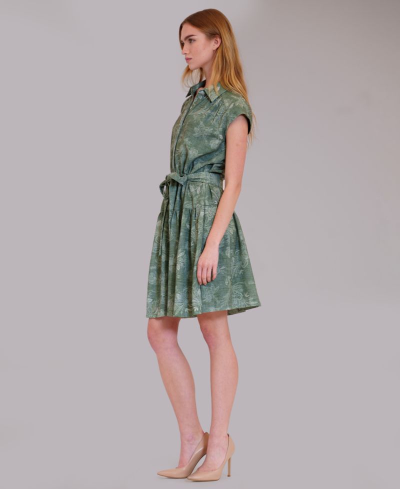Women's Printed Collared Neck Shirt-Dress
