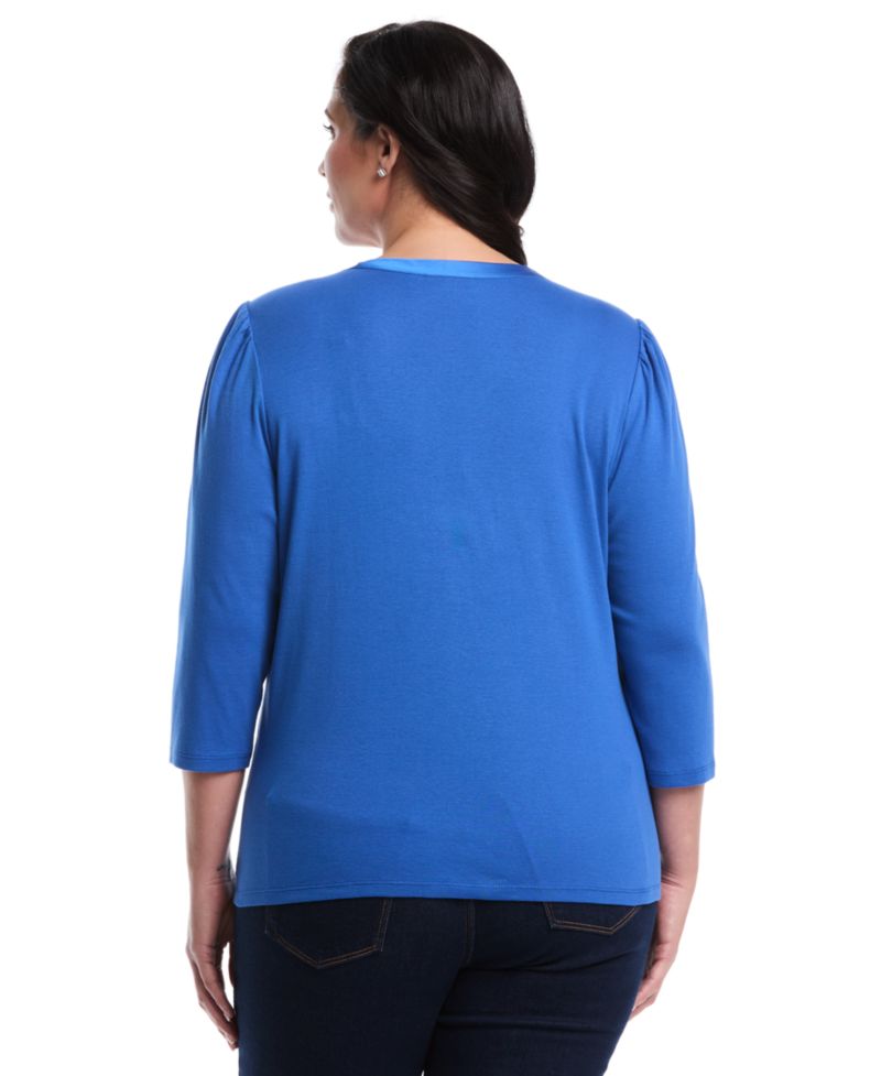 Plus Size Plus Size 3/4 Puff Sleeve V-Neck Top