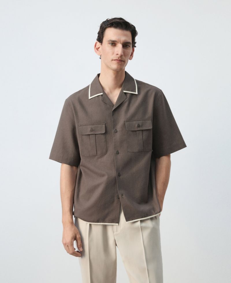 Men's Linen-Cotton Bowling Collar Shirt