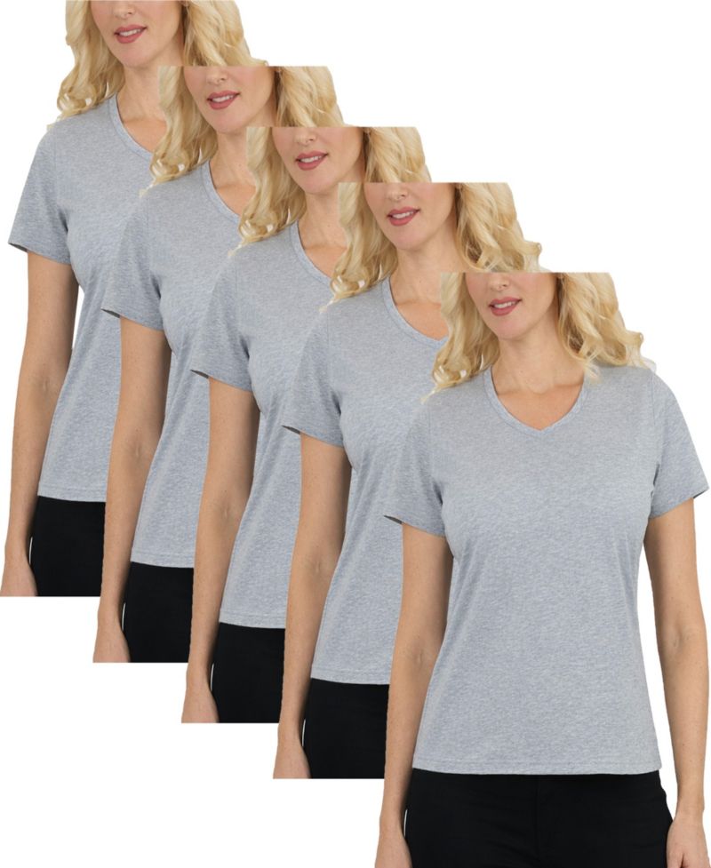 Women's Divatee Relaxed Fit V-Neck Short Sleeve T-Shirt-5 Pack