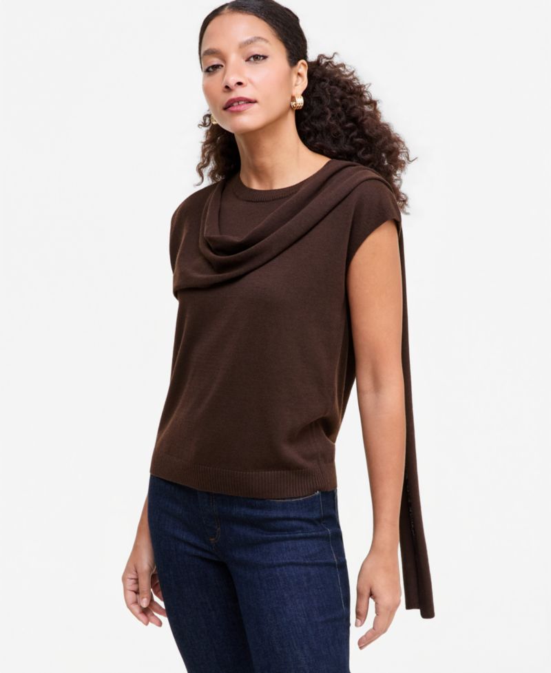 Women's Sleeveless Scarf-Detail Sweater