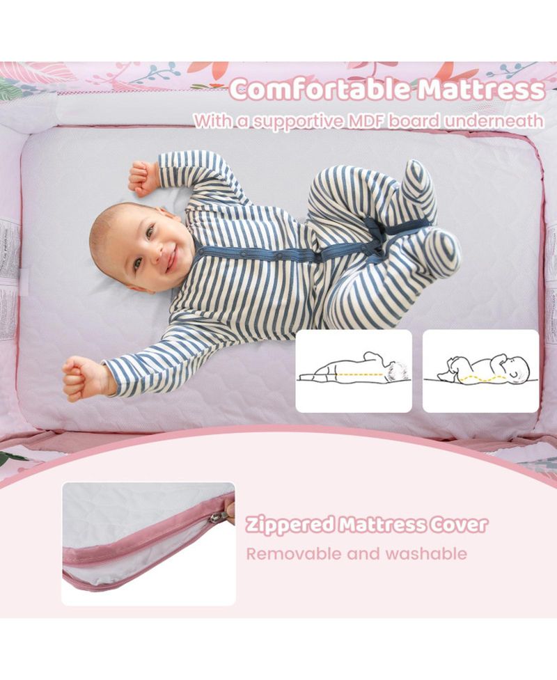 Baby Folding Bedside Bassinet Sleeper with 4 Adjustable Heights