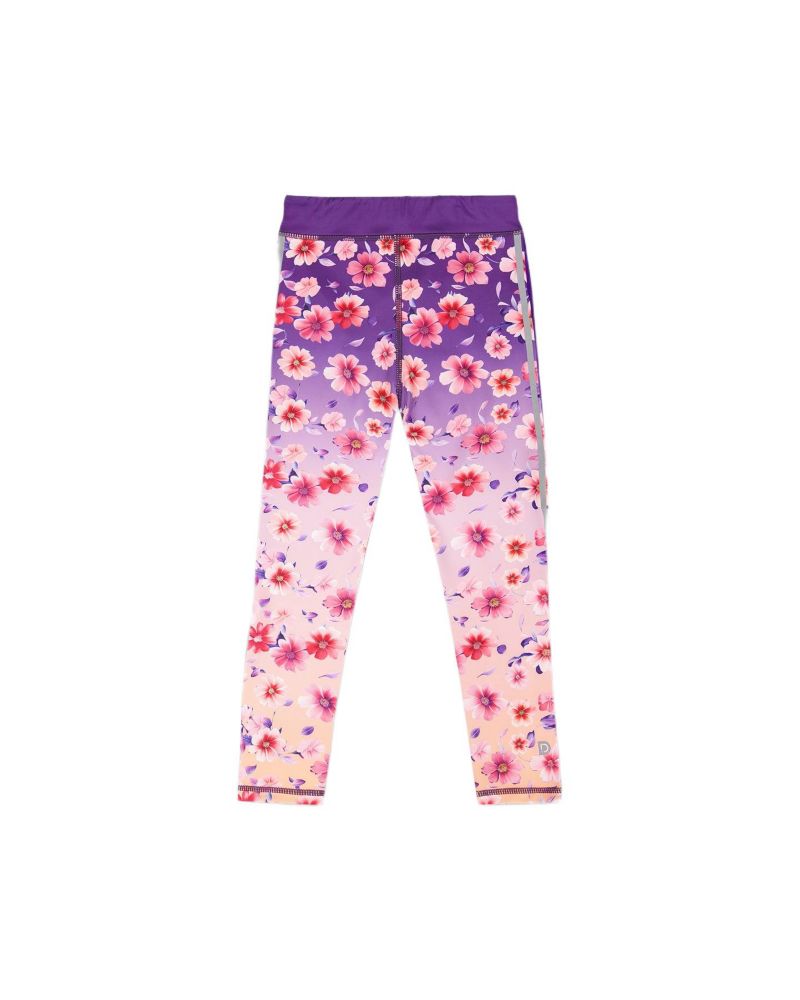 Big Girls Athletic Leggings in Polyester Mauve Floral Gradient