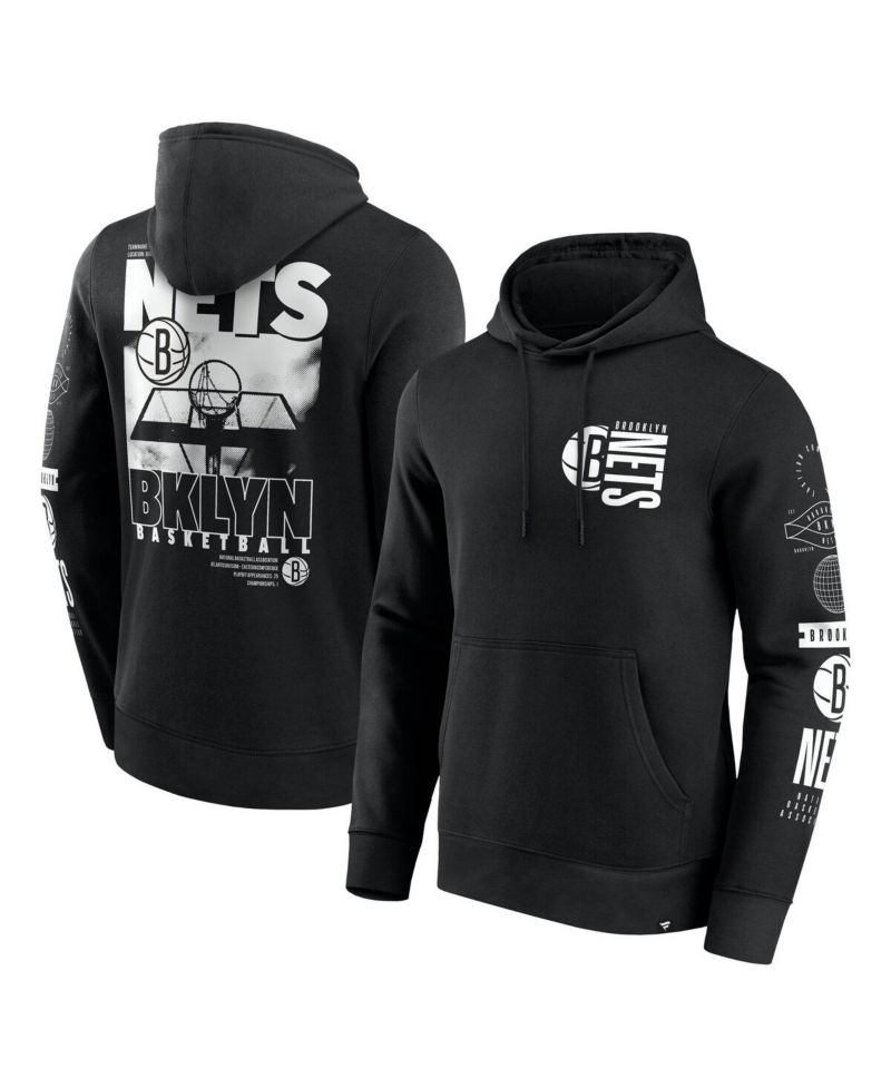 Men's Black Brooklyn Nets Game Time Crossover Pullover Hoodie