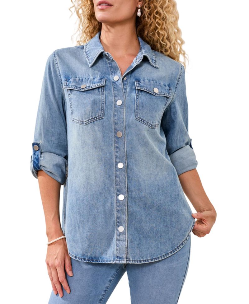 Women's Classic Denim Roll-Up Sleeve Shirt