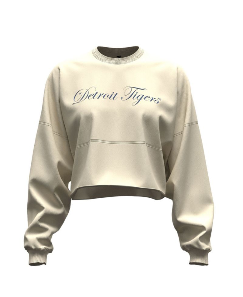 Women's Light Beige Detroit Tigers Spirit Floral Script Cropped Long-Sleeve T-Shirt