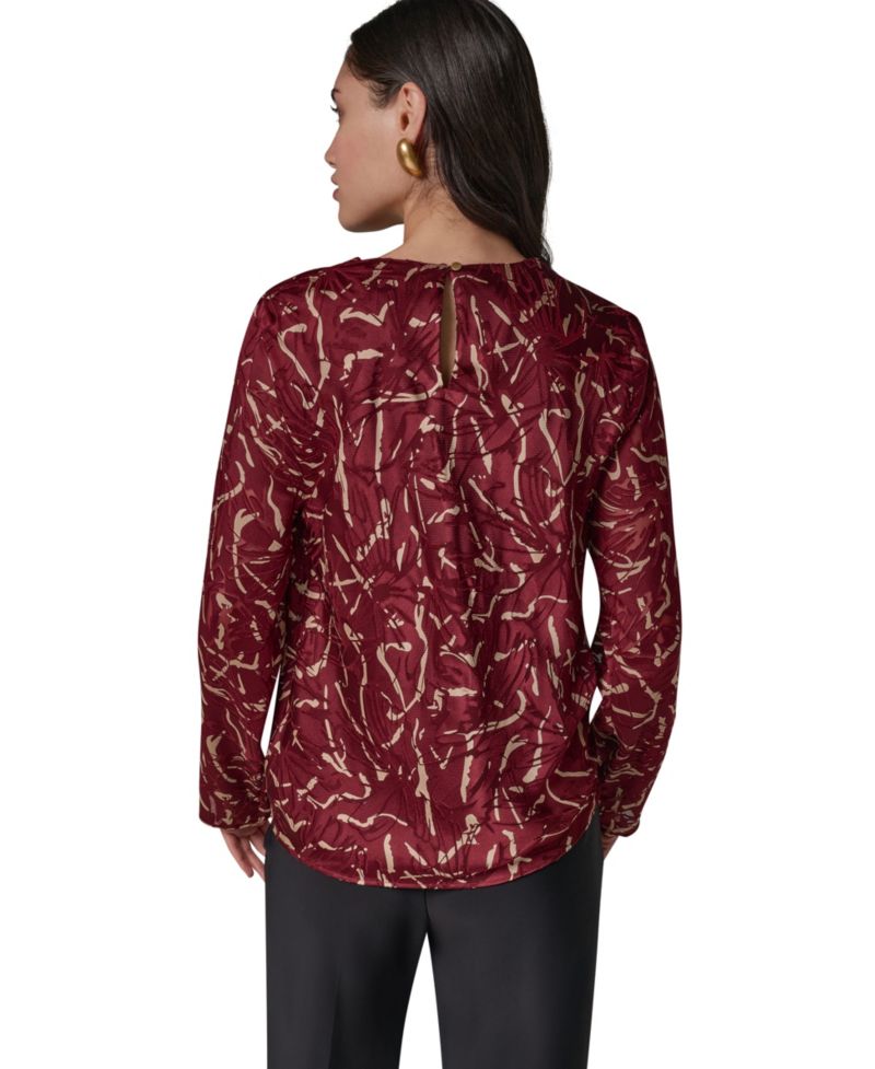 Women's Long-Sleeve Burnout Cowl-Neck Blouse