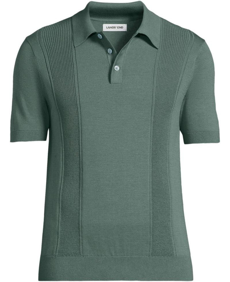 Men's Short Sleeve Vertical Rib Button Down Sweater Polo