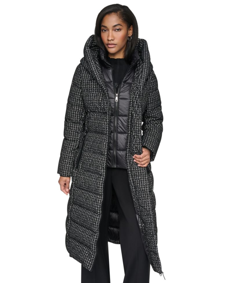 Women's Bibbed Shawl Collar Hooded Puffer Coat