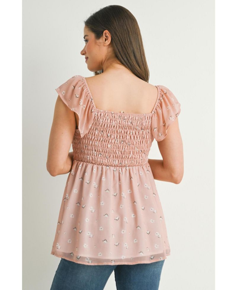 Maternity Smocked Square Neck Floral Empire Waist Top