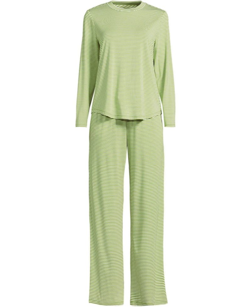 Women's Cooling Striped Long-Sleeve Top and Pants Pajama Set