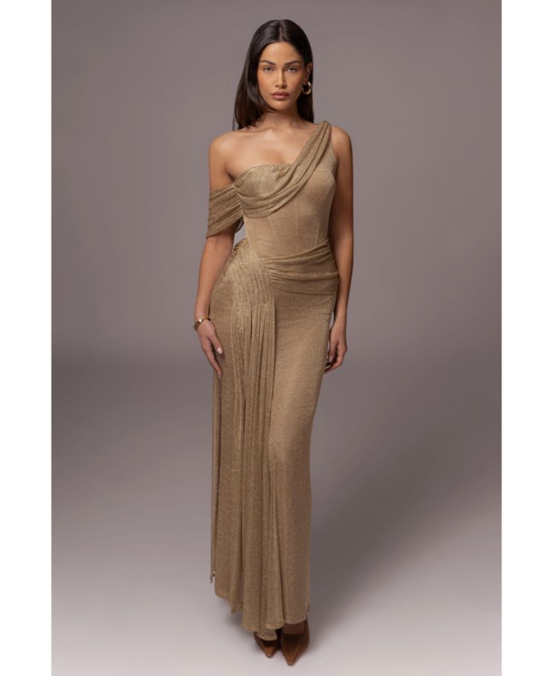 Women's Draped Metallic Maxi Dress