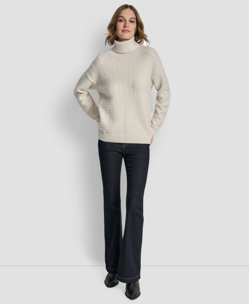 Women's Turtle Neck Bobble Stitch Long Sleeve Sweater