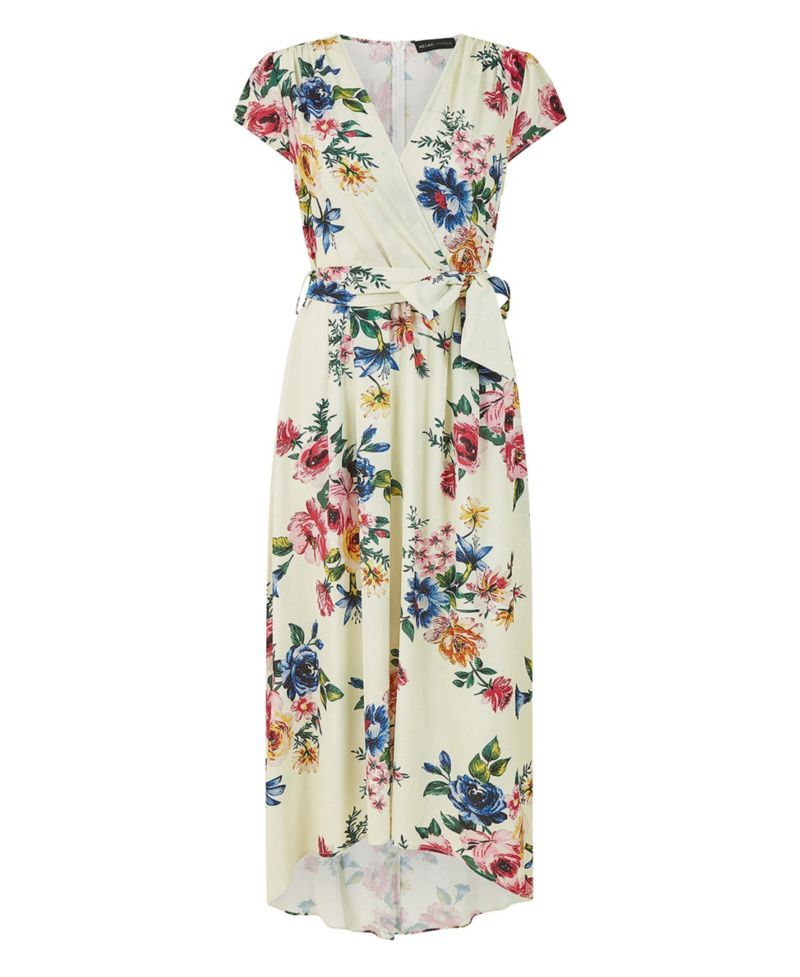 Women's Floral Print Dip Hem Wrap Dress