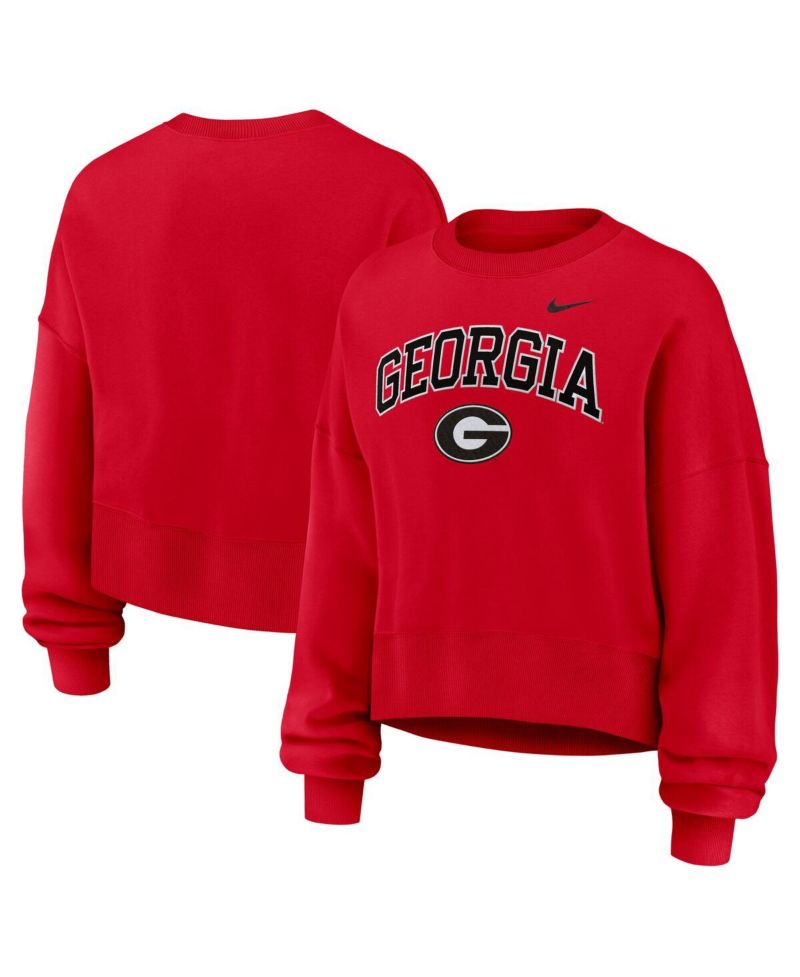 Women's Red Georgia Bulldogs Oversized Phoenix Arch Pullover Sweatshirt