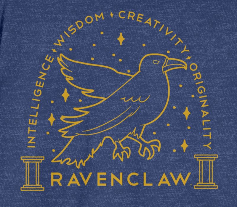 Men's Ravenclaw Crest Gold Line Art Navy Heather T-shirt-XXL