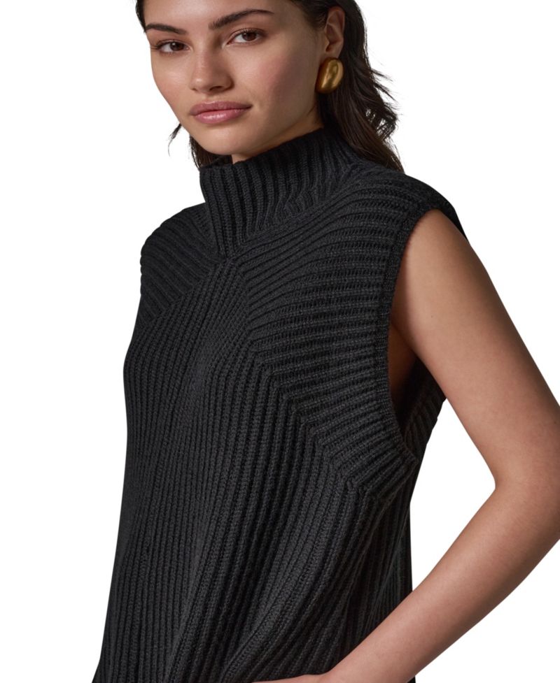 Women's Mock-Neck Sleeveless Ribbed Sweater Tunic