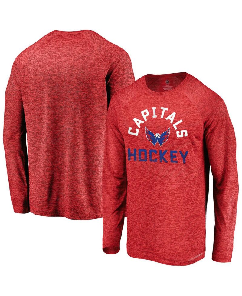Men's Athletic Red Washington Capitals Iconic Striated Breezer Raglan Long Sleeve T-Shirt