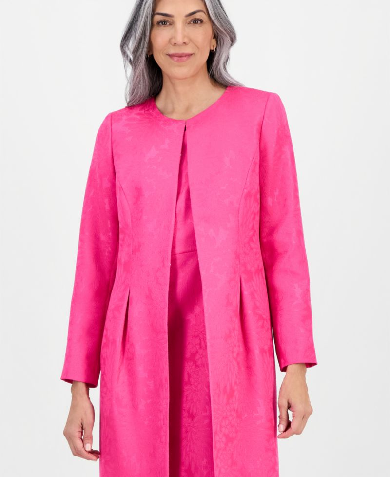Women's Jacquard Jacket & Round-Neck Sheath 2 Piece Dress Suit