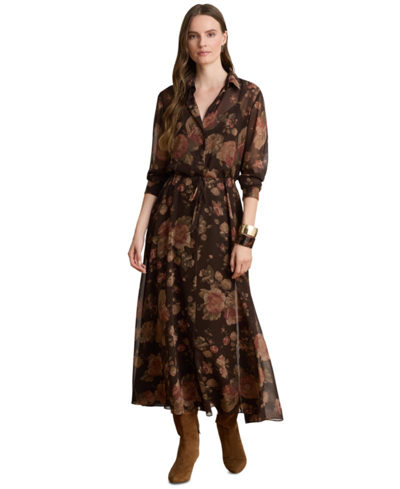 Women's Floral-Print Chiffon Shirtdress