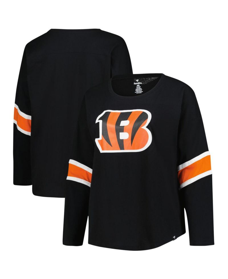 Women's Black Cincinnati Bengals Plus Size Redzone 3/4-Sleeve Scoop Neck T-Shirt