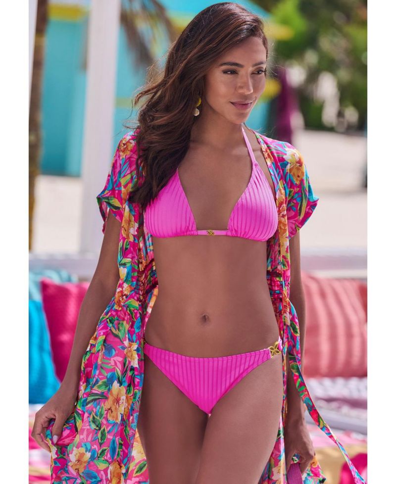 Women's Floral Print Ribbed Everyday Comfort Triangle Bikini Top