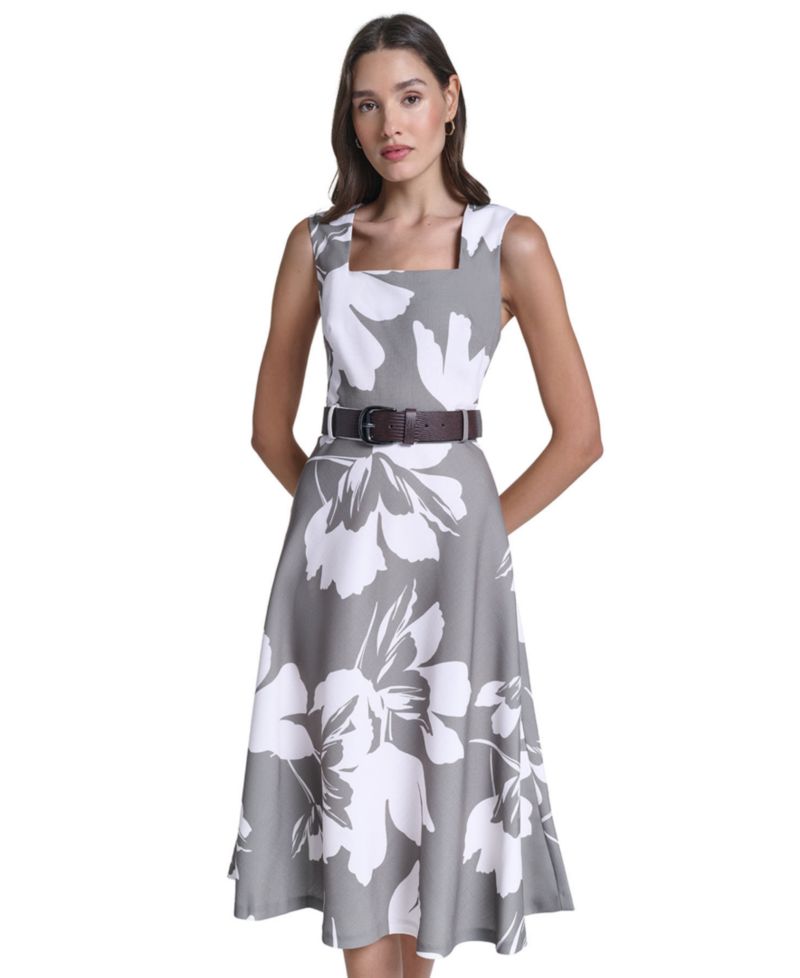 Women's Floral Square Neck Midi Dress