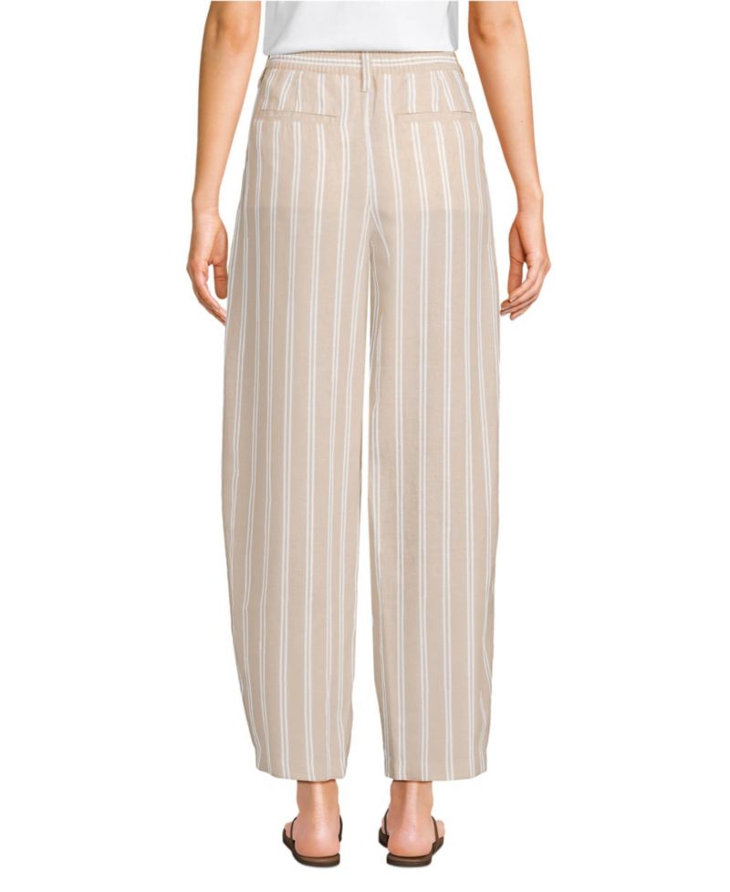 Women's Linen High Rise Pleated Barrel Leg Ankle Pants