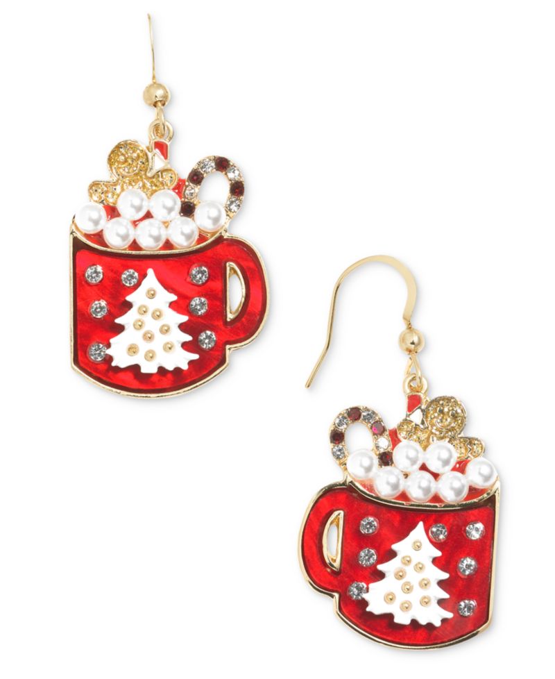 Gold-Tone Pav&eacute; & Imitation Pearl Hot Chocolate Drop Earrings