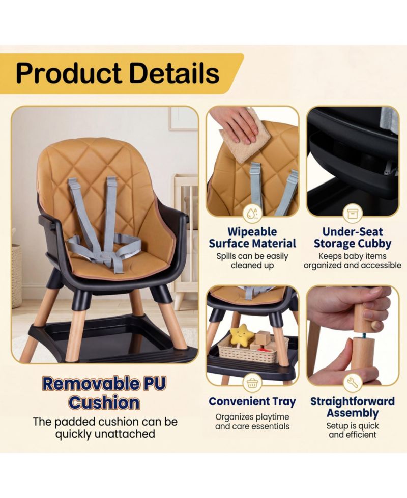 9-in-1 Convertible High Chair with Harness and Waterproof Cushion