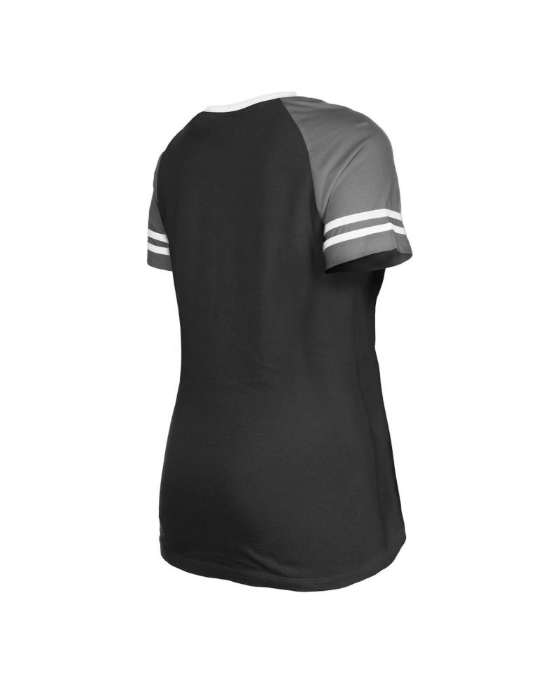 Women's Black Las Vegas Raiders Raglan Lace-Up T-shirt
