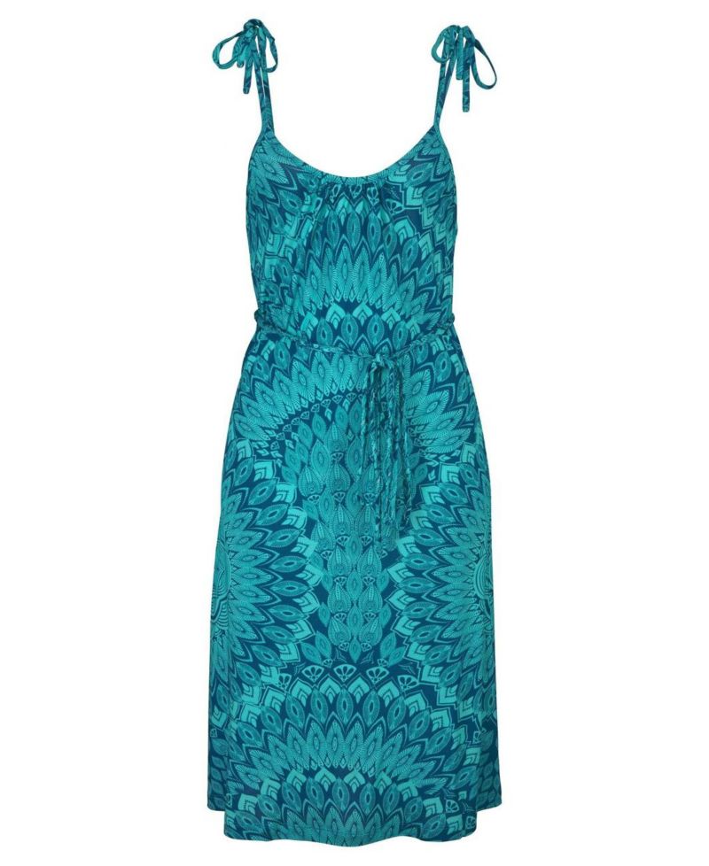 Women's Viscose Printed Tie Detail Scoop-Neck Tie-Waist Short Dress