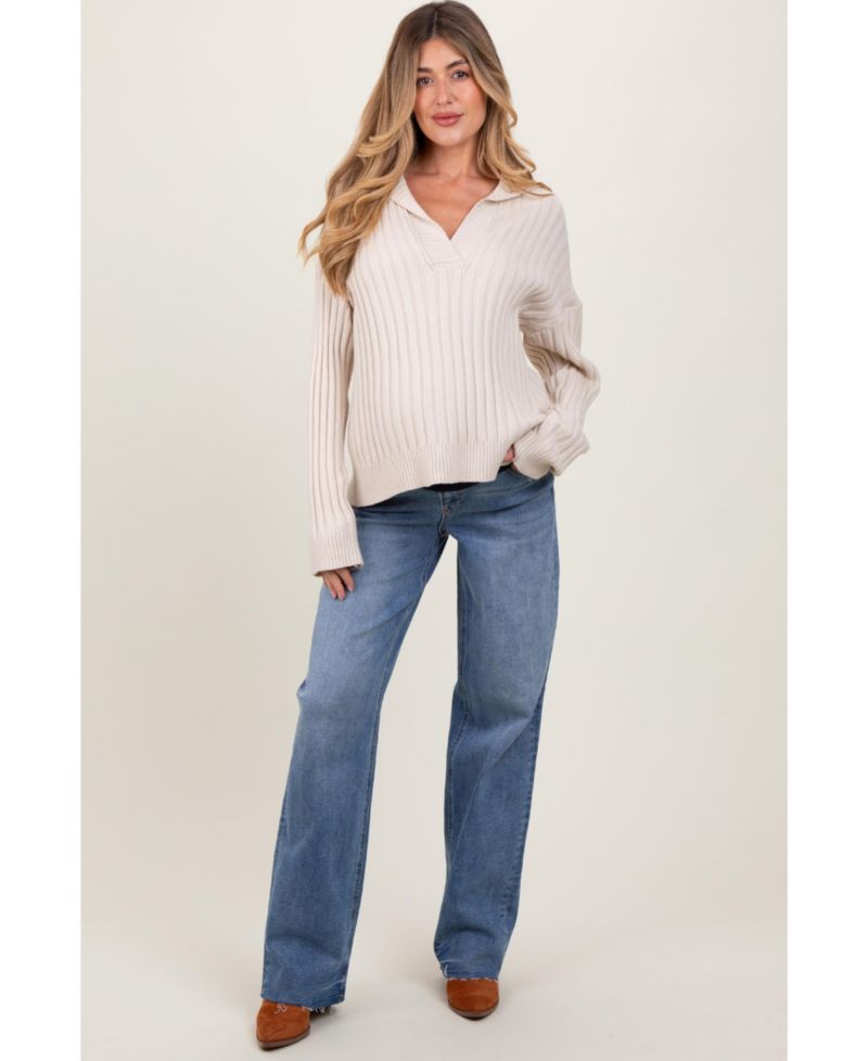 Women's Blue Vintage Wash Raw Hem Wide Leg Jeans