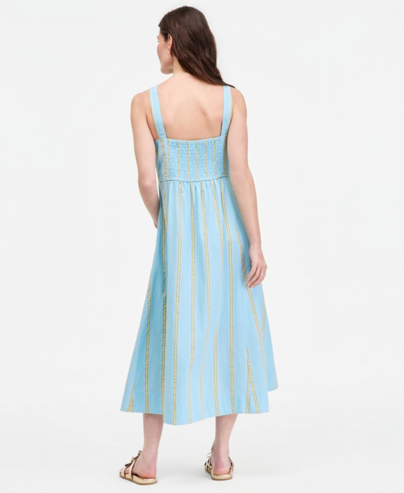 Women's Cotton Sweetheart-Neck Button-Front Midi Dress