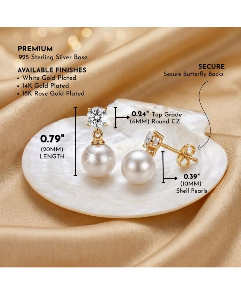 Elegant Sterling Silver Timeless CZ & Pearl Drop Earrings