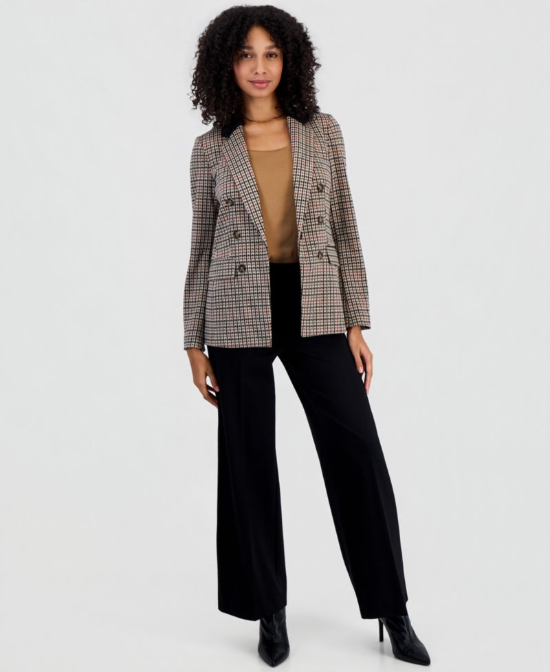 Women's Plaid Faux Double-Breasted Notch Collar Blazer