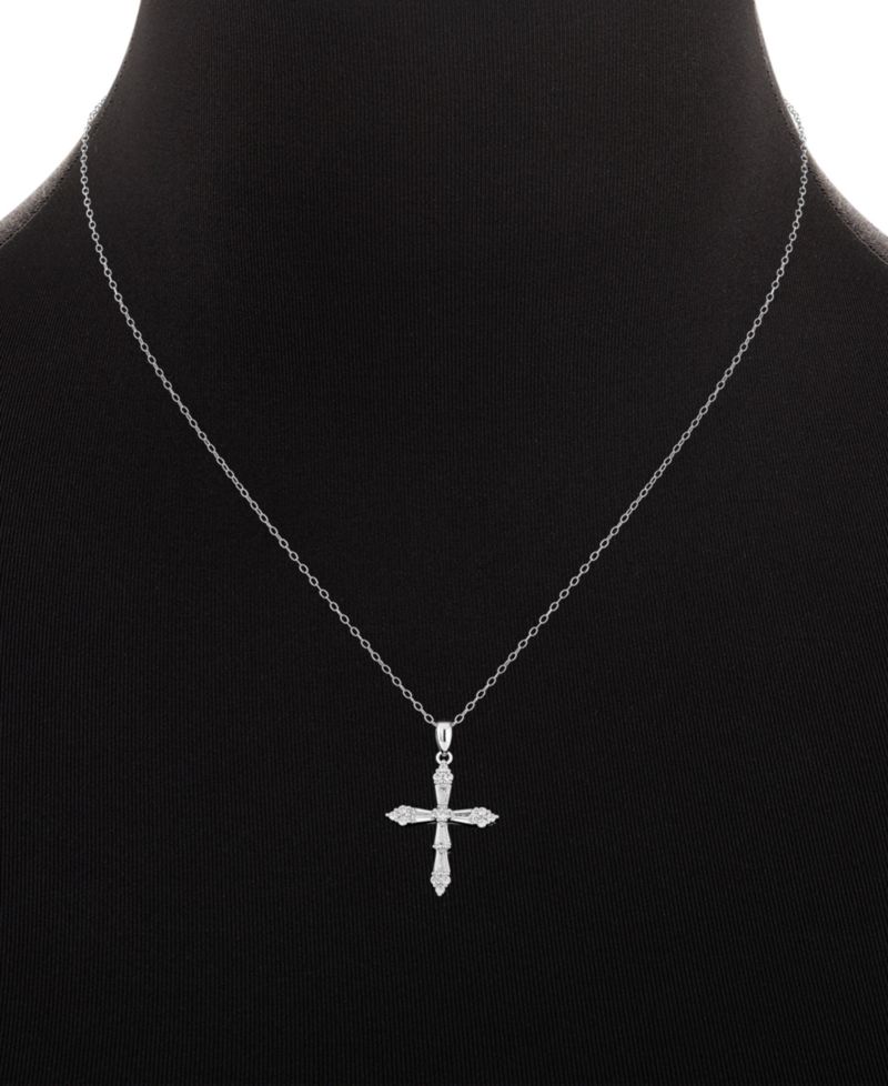 2-Pc. Set Cubic Zirconia Cross Pendant Necklace & Baguette Stud Earrings in Sterling Silver