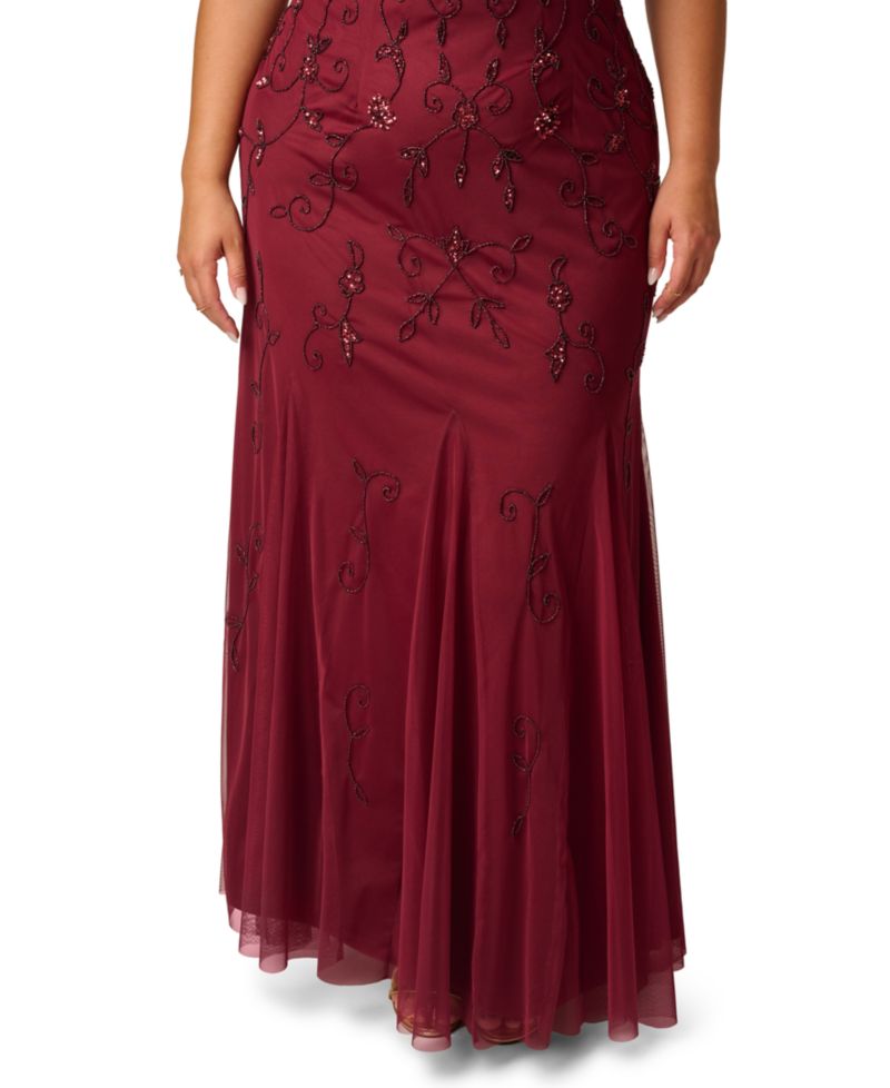 Plus Size One-Shoulder Beaded Gown