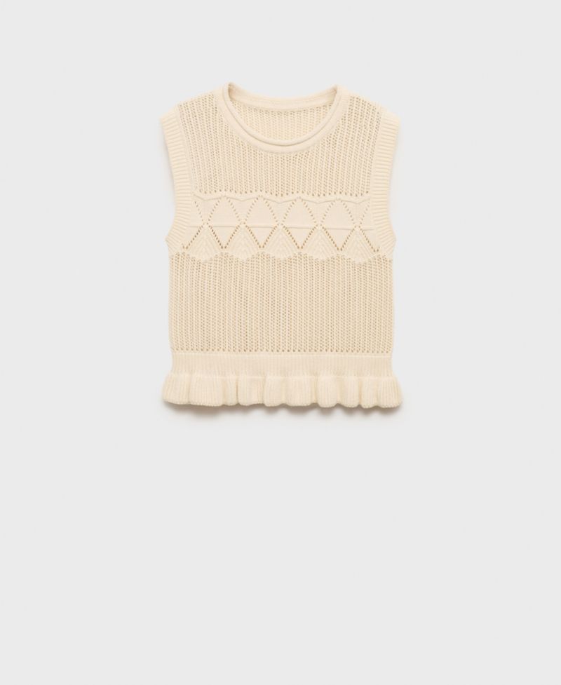 Women's Ruffled Openwork Knit Sweater Vest