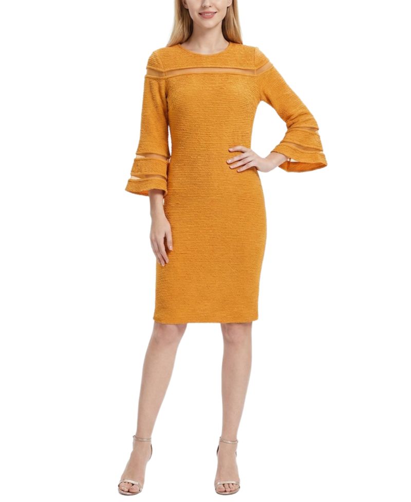 Petite Bell-Sleeve Mesh-Inset Sheath Dress