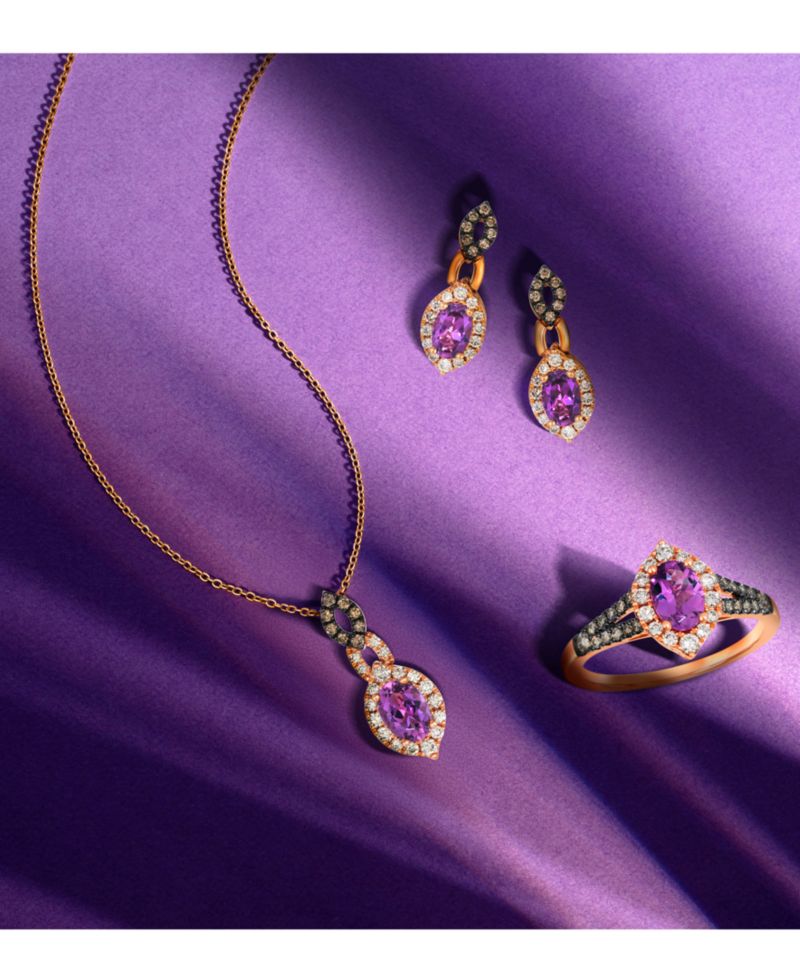 Grape Amethyst (7/8 ct. t.w.) & Diamond (1/3 ct. t.w.) Halo Drop Earrings in 14k Rose Gold