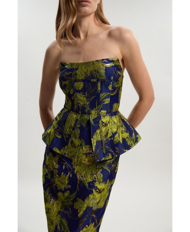 Women's Floral Jacquard Midi Pencil Dress