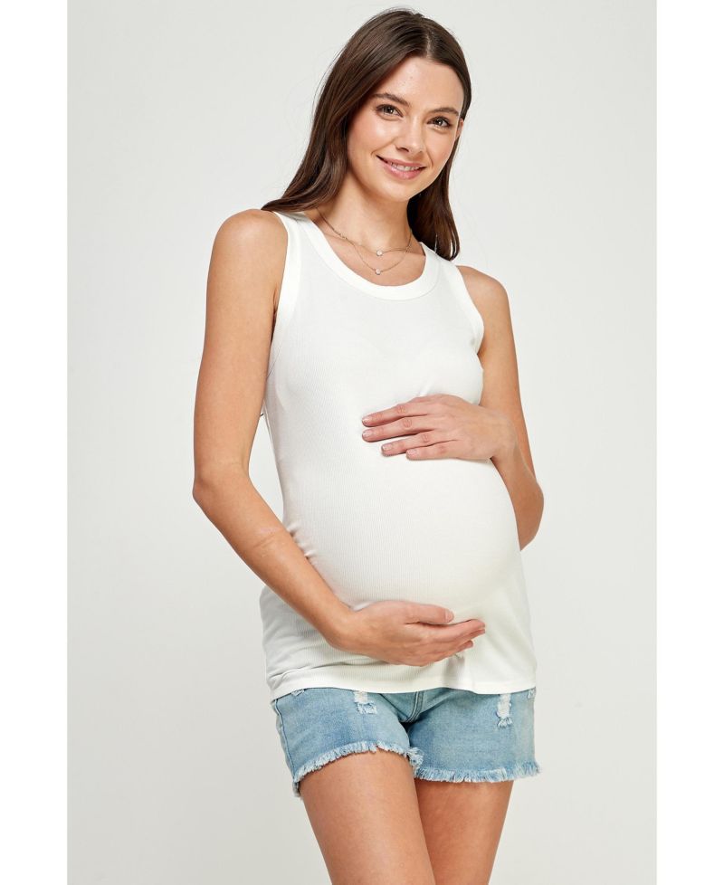 Maternity Fitted Ribbed Crewneck Tank Top
