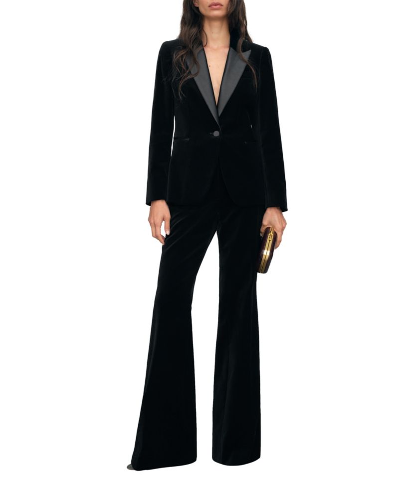 Petite Myrtle Velvet Satin-Peak-Lapel Blazer