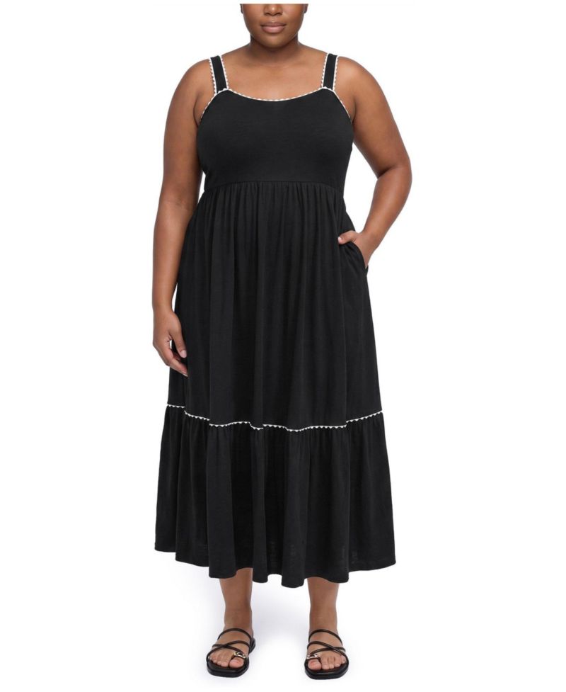 Plus Size Belle Isle Empire-Waist High-Low Hem Scallop-Trim Maxi Dress