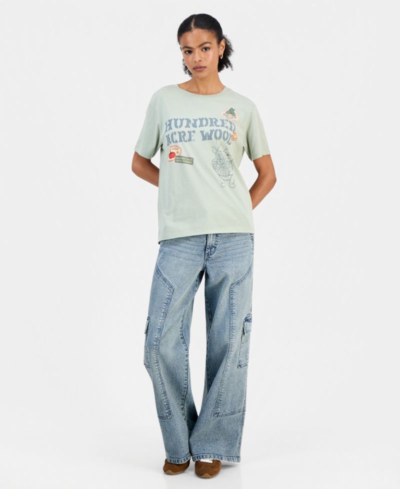 Juniors' Pooh Hundred-Acre-Wood Graphic T-Shirt