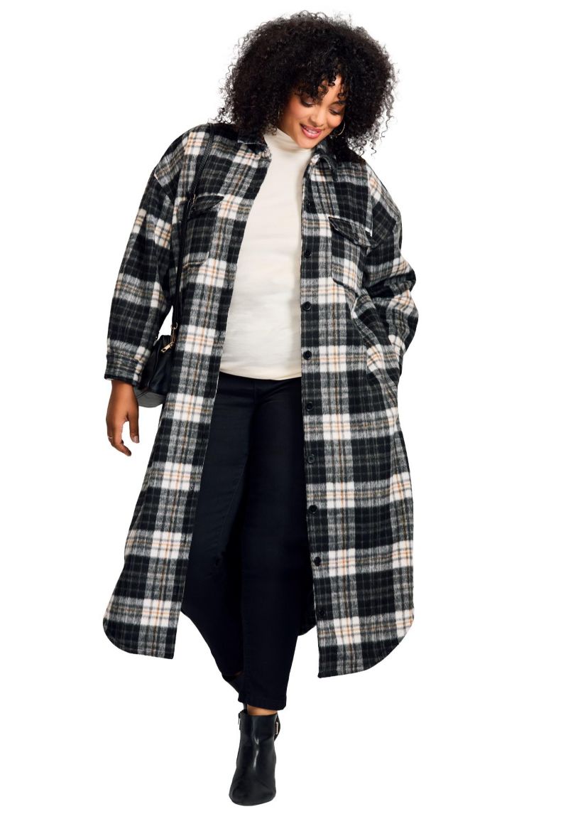 Women's Plus Size Brushed Long Shirt Jacket