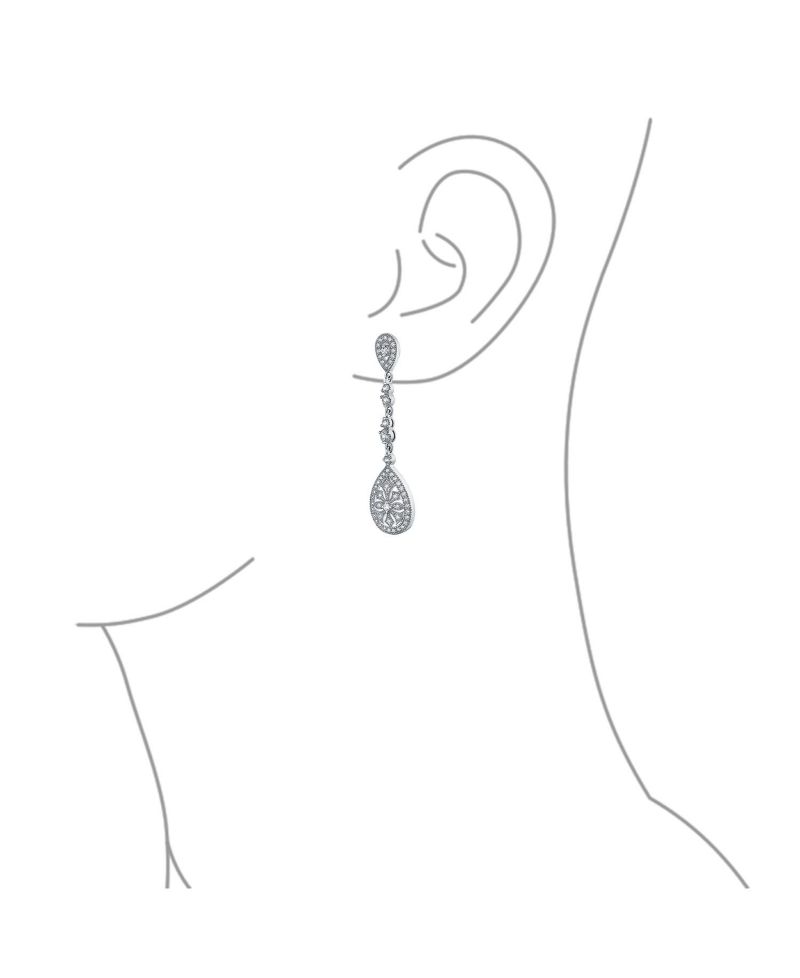 Art Deco Teardrop Rose Gold CZ Chandelier Clip On Earrings Gold Plated