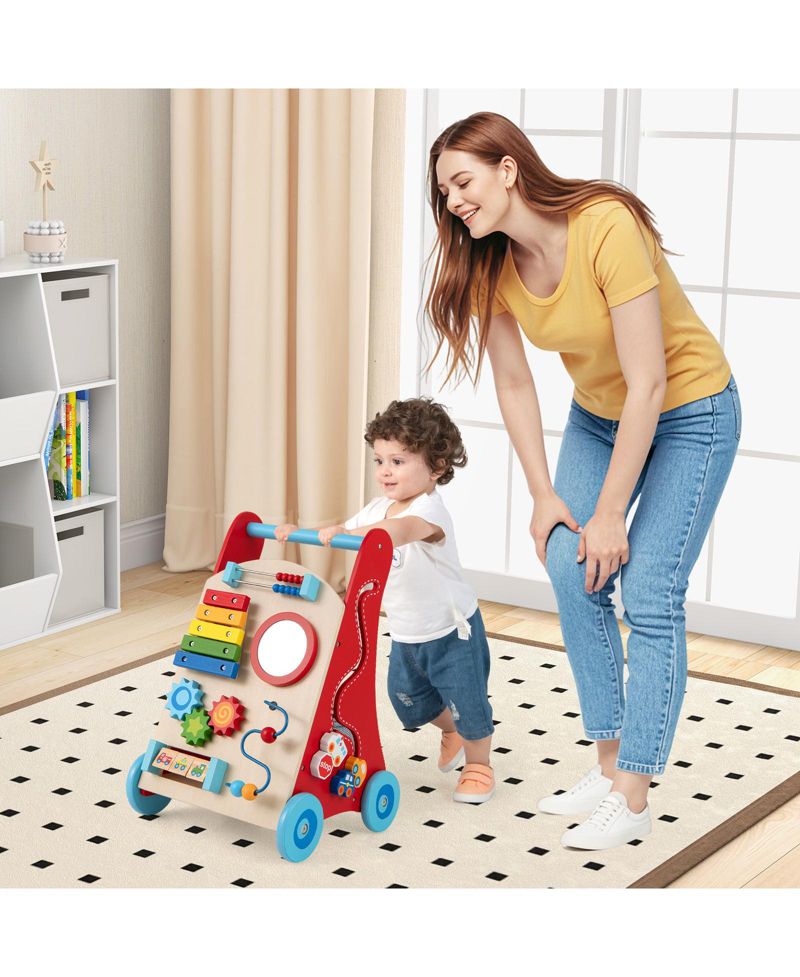 Wooden Baby Walker Baby Push Walker w/ Handle Storage and Wheels Walker Toy