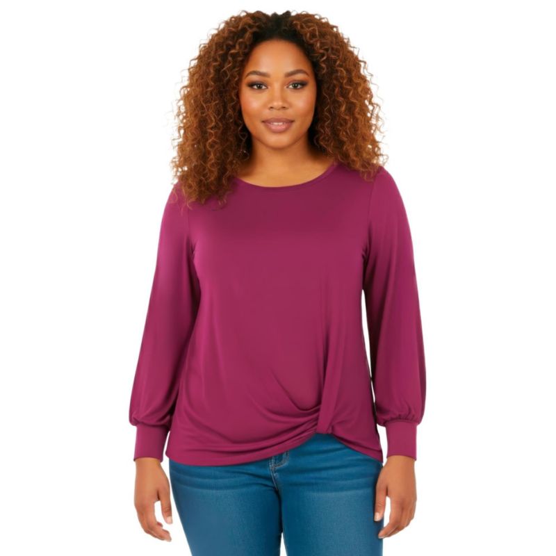 Plus Size Scoop Neck Knot Hem Women's Top